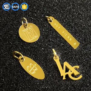 Benutzer definierte Edelstahl Schmuck Logo graviert billige Gold Anhänger Metall Schmuck Tags Charms für Halskette/Armband