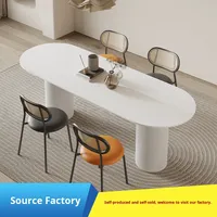 Table à manger rectangulaire en marbre et bois couleur crème, style moderne minimaliste nordique Wabi-Sabi, mobilier multifonctionnel pour la maison