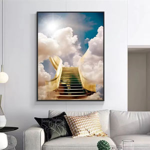 Poster kanvas seni Deco 'Stairway Heaven' seni dinding Kristen awan biru langit putih untuk dekorasi rumah dicetak gambar hidup - Product Image 1