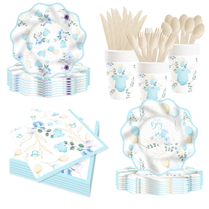 DAMAI - Vajilla Desechable para Fiesta de Revelación de Género de Bebé, Platos y Servilletas de Papel con Diseño de Equipo de Niño, Decoraciones para Baby Shower para 8 Invitados - Product Image 3