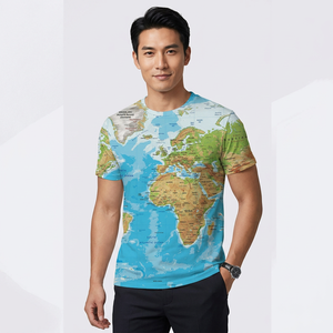 T-shirt unisexe avec carte du monde en 3D, t-shirt graphique pour hommes, manches courtes, col rond, imprimé, décontracté, été - Product Image 2