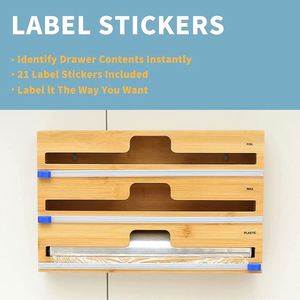 Kitchen Organizer Wrap Dispenser 3 in 1 Bamboo Wrap Dispenser with Cutter and Labels - Product Image 3