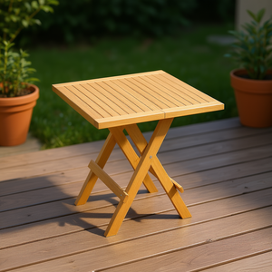 Table d'appoint pliante d'extérieur en teck avec pieds en X et plateau à lattes, design minimaliste pour patio - Product Image 2