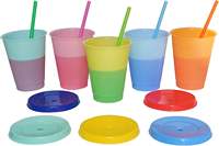 Gobelet réutilisable en plastique de 16 oz, couleur changeante, pour boissons froides, tasse à café personnalisée en PP, avec couvercle et paille – Offre spéciale