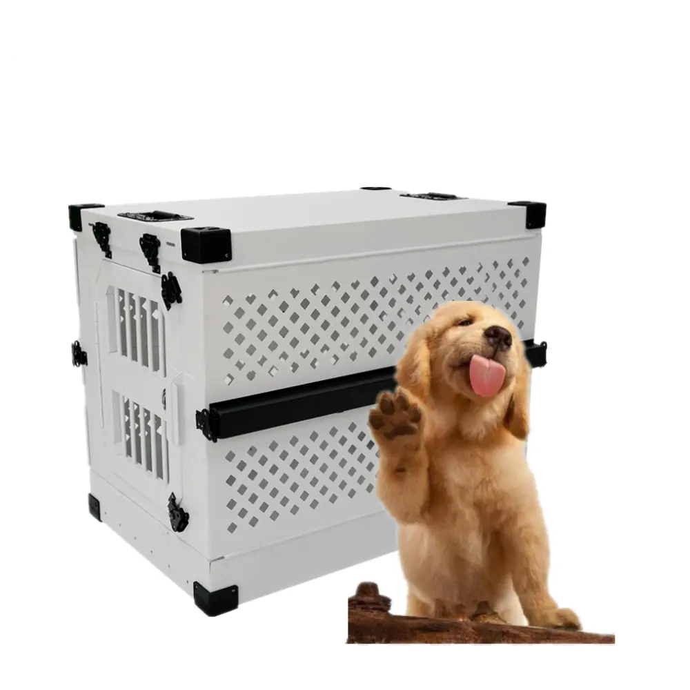 Gabbia per cani con Design ad angolo personalizzato, robusta e impilabile, custodia per cani pieghevole in alluminio