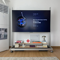 Support TV mobile en profilé aluminium avec étagère de rangement en contreplaqué de bouleau, chariot TV autoportant à roulettes pour salon et écran de moniteur