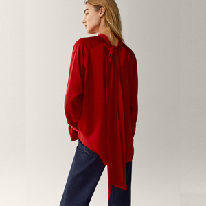 Camicette da donna in <span class=keywords><strong>raso</strong></span> Casual traspirante con Logo frontale in pizzo a manica lunga stagione primaverile - Product Image 4