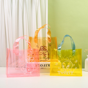 Wholesale Customized Jelly Colors Clear Tote Bags Transparent Plastic Gifts Pvc Shopping Tote Bag for Promotion Advertising