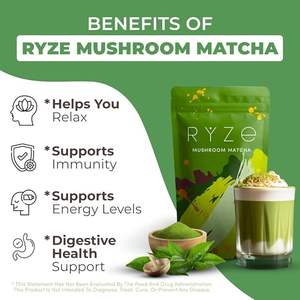 RYZE SUPERFOODS فطر ماتشا ، USDA عضوي مع 6 فطر Adaptogenic و Matcha 30 حصة احتفالية - Product Image 2