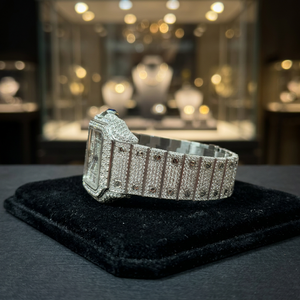 Montre de luxe Hip Hop en quartz avec bracelet en cuir, verre saphir, étanche, de la meilleure qualité, en moissanite VVS glacée argentée - Product Image 3
