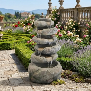 Grandes fontaines extérieures en résine et cascades aspect pierre naturelle pour décoration de patio de jardin ou de terrasse de cour - Product Image 4