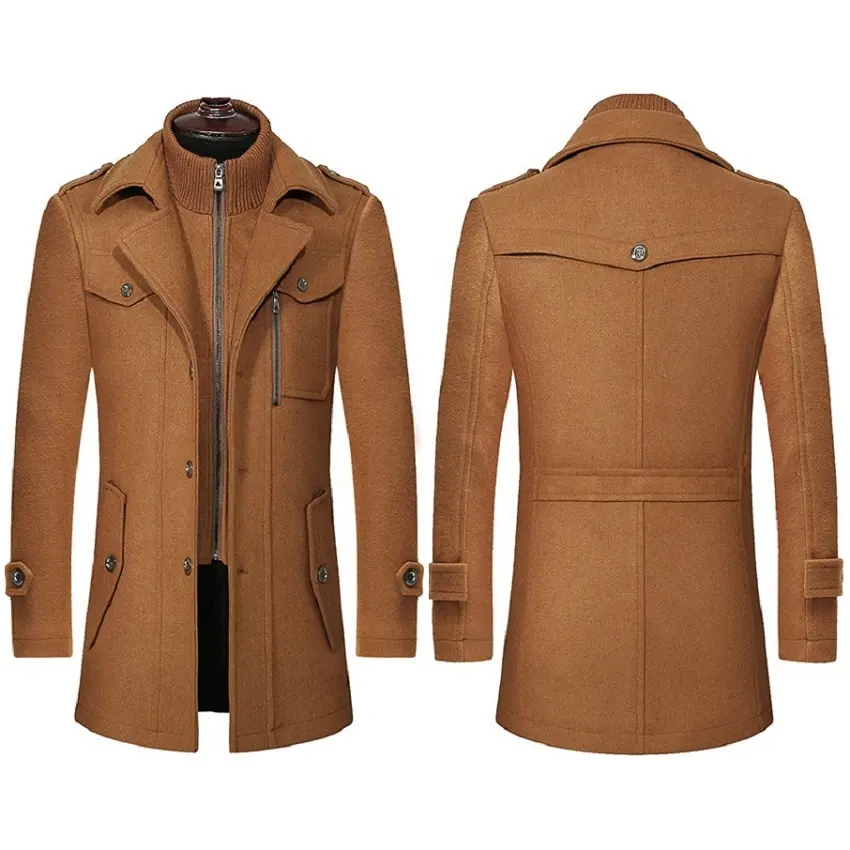 Custom Autumn Winter Solid Color Peacoat Cold Resistant Men Wool Overcoat Double Collar Casual Trench Coat Male