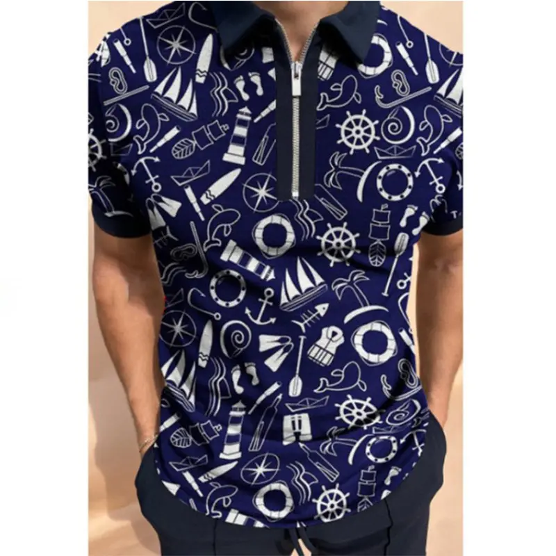 Men's summer POLO shirt men's casual short sleeve lapel T-shirt 3D printed short sleeve POLO men's style