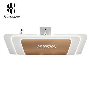 Comptoir de réception de luxe en bois massif blanc moderne avec éclairage LED de forme artistique unique, prix d'usine, pour salon de beauté, spa, hôtel, immeuble de bureaux - Product Image 6