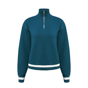 Suéter de Punto Personalizado con Logotipo, Estilo Retro Americano, para Otoño e Invierno, con Media Cremallera, para Golf y Tenis, Informal, <span class=keywords><strong>a</strong></span> Rayas, Acanalado, para <span class=keywords><strong>Mujer</strong></span> - Product Image 3