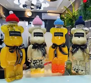 Yaratıcı ayı meşrubat şişesi 350ml 500ml 700ml Pet plastik şişe oyuncak ayı meyve suyu şişesi özelleştirilebilir