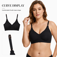 Soutien-gorge Confortable Sans Armature à Bord Ondulé, Col en V, Bonnet 3/4, Bretelles Réglables, Léger, Sans Couture, en Nylon Côtelé