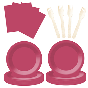 DAMAI - Juego de Vajilla Desechable de Papel Color Rojo Oscuro para Fiestas, Platos de 7 y 9 Pulgadas, Vasos de Papel, Cubiertos y Servilletas - Product Image 4