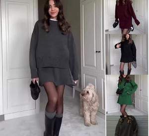 2025 automne Joker Academy Style femmes chemise tricotée et costume décontracté couleur unie nœud au-dessus du genou longueur ODM un ensemble approvisionnement - Product Image 1