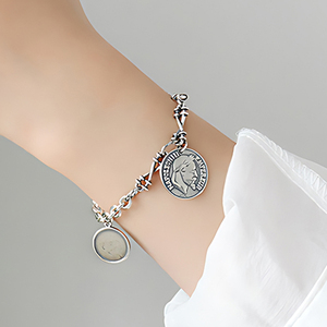 Bracelet vintage avec pendentif en forme de pièce de monnaie de <span class=keywords><strong>Napoléon</strong></span>, bracelet à breloques tendance pour femmes, argent sterling 925, bijoux fins personnalisés en gros - Product Image 3