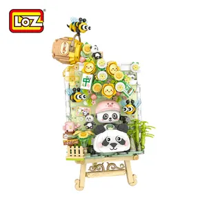 1302 DIY 3D拼图组装小积木熊猫模型3D画浪漫花盆栽花蜜蜂玩具积木