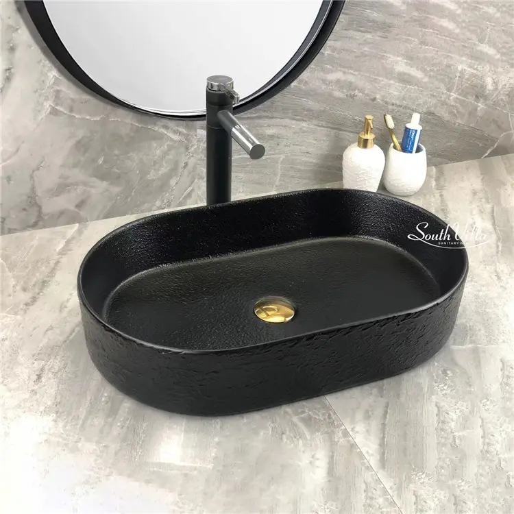 Nuovo arrivo sanitari in ceramica lavabo in ceramica colorato personalizzato sopra lavabo da appoggio lavabo da bagno nero opaco