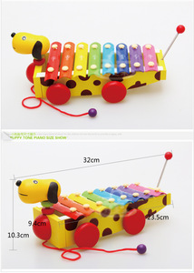 Legno a mano a bussare pianoforte ottava pianoforte <span class=keywords><strong>piccolo</strong></span> cane giallo trascinando a mano a bussare pianoforte educativi del bambino prima educazione giocattolo di musica - Product Image 6