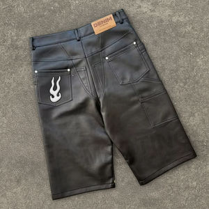 Pantalones Cortos de Cuero Personalizados de Verano, Hasta la Rodilla, con Bordado, Patchwork, Estilo Retro Vintage, con Cristales de Imitación, de Alta Calidad, Holgados, para Hombre - Product Image 4