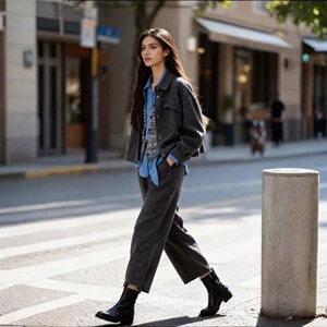 <span class=keywords><strong>Completo</strong></span> da <span class=keywords><strong>Donna</strong></span> a 2 Pezzi, Giacca Corta Leggera <span class=keywords><strong>e</strong></span> <span class=keywords><strong>Pantaloni</strong></span> a Gamba Larga, Set Casual con Bottoni per Uso Quotidiano - Product Image 4