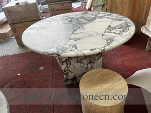 Table à manger ronde en marbre blanc Calacatta Viola naturel avec base en marbre massif pour maison et hôtel de luxe - Product Image 5