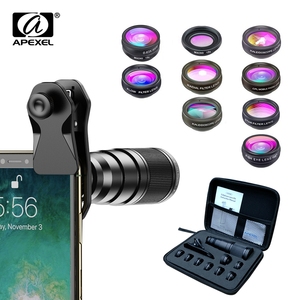 مجموعة عدسات كاميرا الهاتف المحمول من Apexel 22X تلسكوب 10 في 1 عدسة عين السمكة مرشح زاوية واسعة - Product Image 1