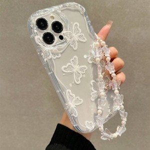 <span class=keywords><strong>Collier</strong></span> de style crème papillon peint en blanc de haute qualité avec étui de téléphone à chaîne perlée pour <span class=keywords><strong>IPhone</strong></span> 16 15 14 <span class=keywords><strong>13</strong></span> <span class=keywords><strong>Pro</strong></span> <span class=keywords><strong>Max</strong></span> - Product Image 2