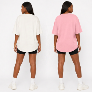 T-shirt ample à manches courtes pour femme, couleur unie, col rond, longueur longue, en jersey de coton respirant - Product Image 2