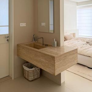 Lavabo de Pared de Travertino Natural, Lavabo de Baño de Una Pieza Personalizado de Alta Gama para Hoteles y Villas - Product Image 3