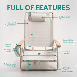 Biểu tượng tùy chỉnh trọng lượng nhẹ bọc nhôm khung ghế bãi biển với lan can bằng gỗ và có thể gập lại phòng chờ Ba lô - Product Image 3