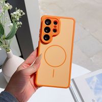 Casing Ponsel Mewah Warna-Blok dengan Tekstur Kulit, Magnetik, dan Penghilang Panas untuk Samsung Galaxy S26 S25 S24 S23 Ultra