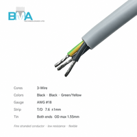 Kabel Harness TPU Abu-abu 3-Kawat 18AWG 1.828M Dengan Cetakan Peredam Tekanan SR untuk Pengkabelan Daya Perangkat Otomasi
