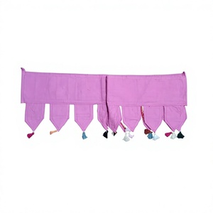 Voilage de porte patchwork fait main, toran, rideau suspendu, bannière décorative brodée pour fenêtre, rose multicolore, pompons, cadeau pour elle - Product Image 3