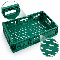 Panier de rangement en plastique rigide réutilisable pour supermarché, vert, 606x408x116mm, pliable, empilable, style maille, pour fruits et légumes