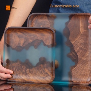Bandeja de Servicio de Madera de Olivo Maciza con Resina Azul, Antideslizante, Cuadrada o Redonda, Personalizada para Cocina, Hogar o Restaurante, para Té, Café o Aperitivos - Product Image 5