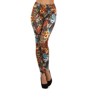 Leggings Casual sportivo Multi TD arancione con Mix floreale con stampa animale senza soluzione di continuità Spandex Yoga pantaloni vita Logo stile palestra - Product Image 1