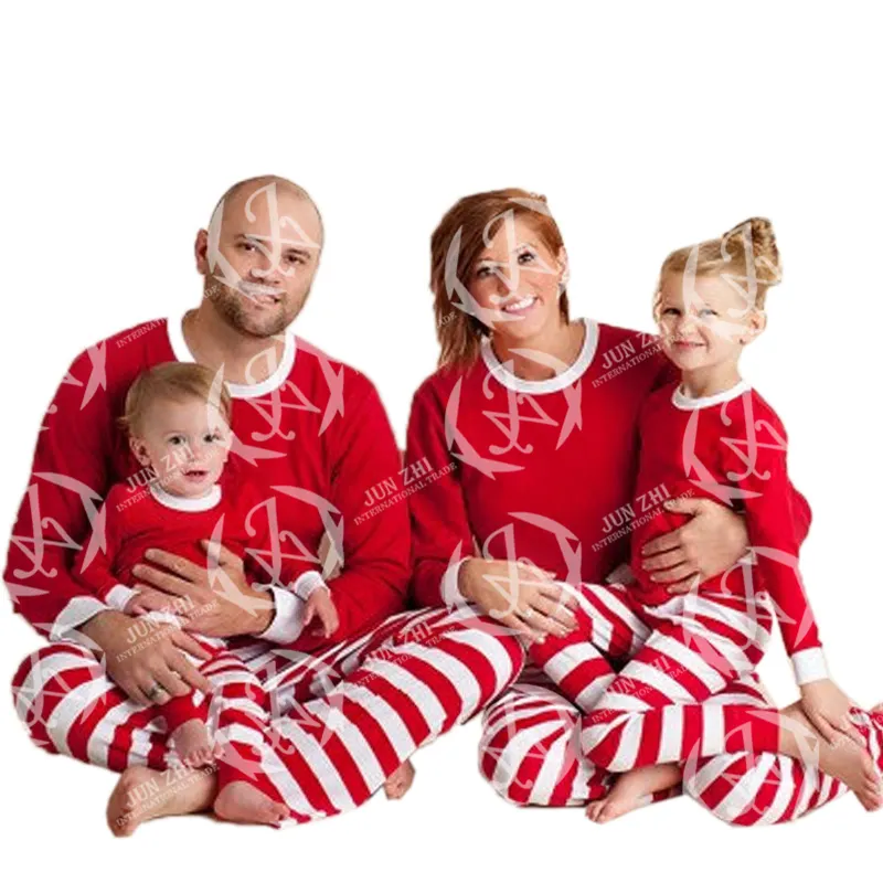 JUNZHI लाल ग्रीन धारी परिवार क्रिसमस पजामा