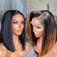 Pelucas de Cabello Humano con Encaje HD, Densidad 250, 16 Pulgadas, 1b/4, Pelucas de Cabello Humano con Frente de Encaje, Lisas, Sin Pegamento, Cabello Humano Brasileño Virgen