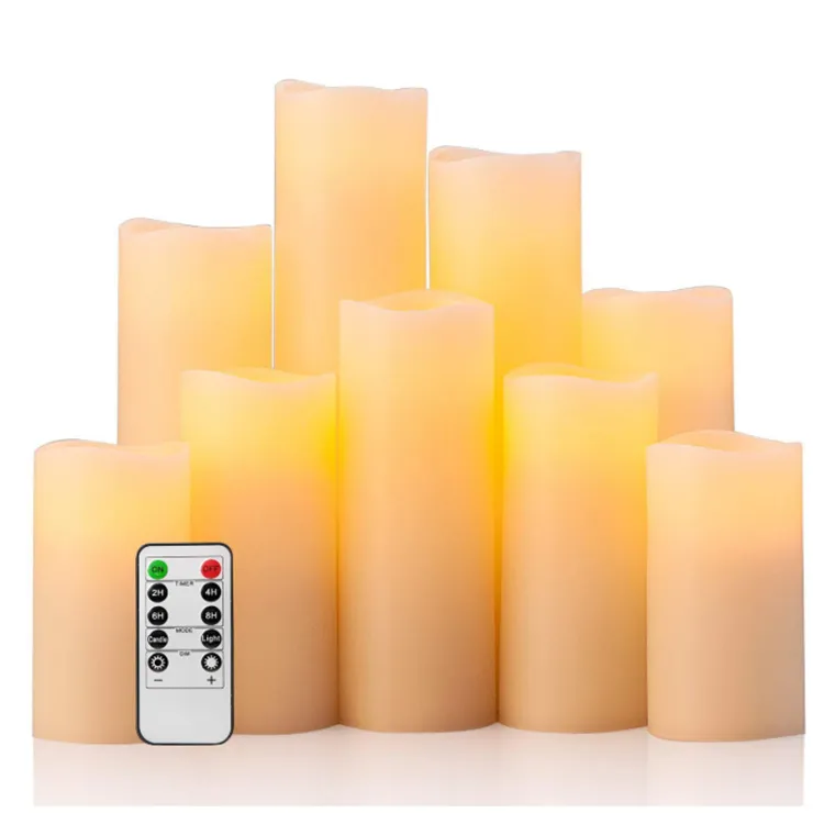 2019 Most Popular Set Of 9 Flameless Flickering Pillar Candles LED Battery Operated with 2 Remote