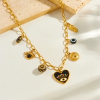 Ensemble collier et bracelet élégant pour femme, forme cœur gravé, en acier inoxydable 316L plaqué or 18 carats, étanche, cadeau de mariage
