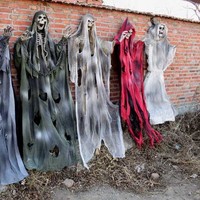 Rideau de porte fantôme suspendu pour Halloween avec crânes, accessoires de décoration pour fête maison hantée, décor lumineux et sonore