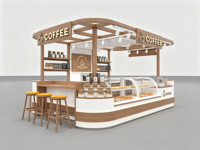 Kiosque à café moderne personnalisé, stand de café pour centre commercial, comptoir de café intérieur, kiosque à boissons et à nourriture avec auvent métallique, vitrine à pâtisserie