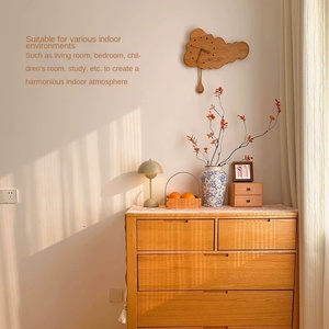 Nuage silencieux <span class=keywords><strong>pendule</strong></span> horloge murale mignon ornements en bois de cerisier pour salon chambre d'enfants moderne japonais mur en bois massif - Product Image 4