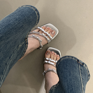 Sandalias de Mujer con Lazo de Seda Negra, Zapatos de Verano Casuales, Sandalias de Tacón de 6.5CM, Nueva Llegada 2025 - Product Image 3