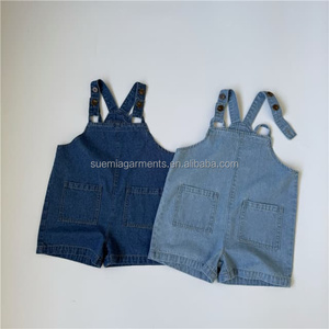 Shorts à Bretelles Décontractés pour Bébés et Tout-Petits, Style Coréen, en Denim Solide, avec Poches, pour Garçons et Filles, Fabrication Personnalisée à Faible MOQ - Product Image 1